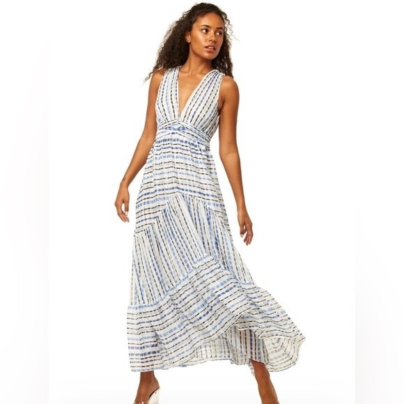 Misa Los Angeles Dominika Tiered Chiffon Maxi Dress Scorpios Stripe NWT Sz M - Picture 9 of 10